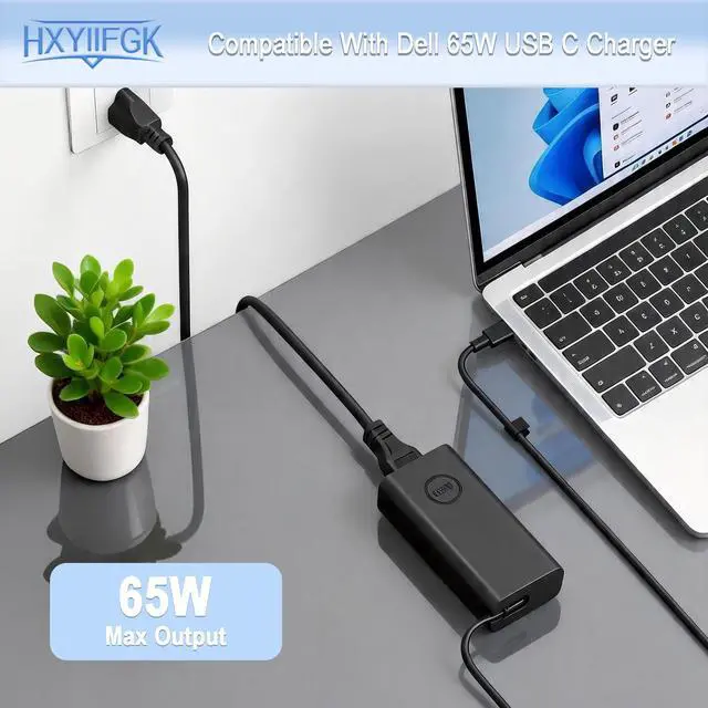 Alt view image 2 of 4 - 65W USB C Laptop Charger Compatible with Dell Laptop Charger Latitude 5400 5420 5450 5520 5530 5540 5550 7420 7440 Inspiron 14 16 XPS 13 chromebook 3100 Computer Type C AC Adapter Power Cord Supply