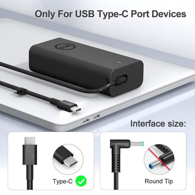 Alt view image 4 of 7 - 65W USB-C Compatible with Dell Laptop Charger XPS 13 and Latitude Charger 3340 3440 3540 3550 5420 5430 5520 5320 5340 5440 5550 7440 7490 7640 7410 7310 2-in-1 9440 2in1 Laptop - Power Cord Included