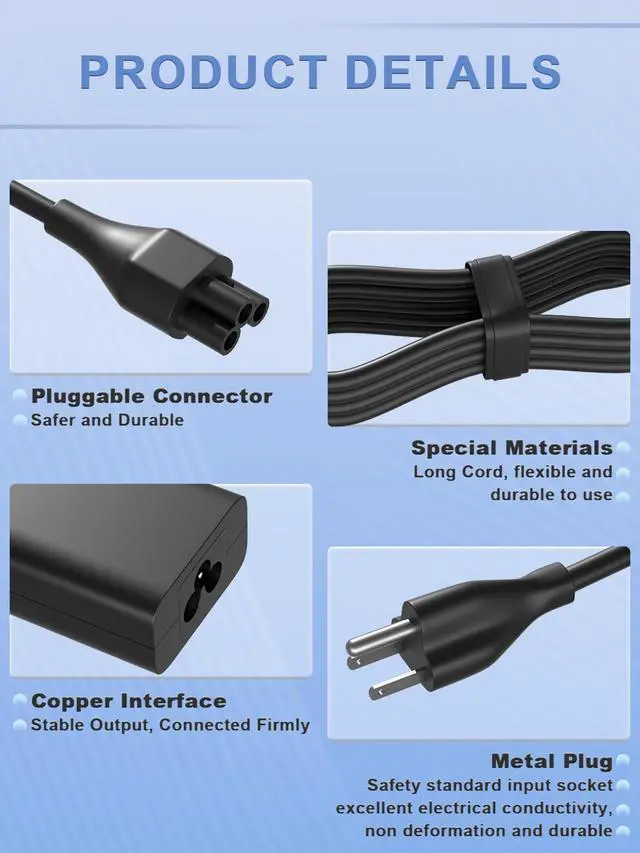 Alt view image 5 of 7 - 65W USB-C Charger Compatible with Dell Inspiron 5482 5582 7390 7440, Pro 13 14 16, XPS 13 12 14, Chromebook 3100 5190, Latitude 7400 7410 7440 Laptop Suitable for Travel and Office use