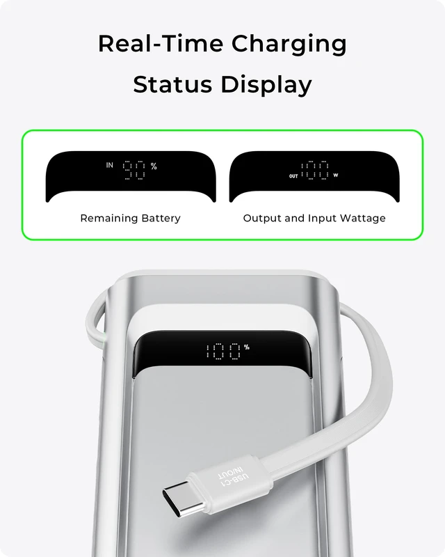 Alt view image 4 of 7 - Portable Charger 100W, 10000mAh Power Bank with Built-in USB-C Cable | 3-Port Fast Charging Battery Pack for iPhone Duo/18 Pro/17/16/15 Series, Galaxy, iPad, Steam Deck, Travel Essentials