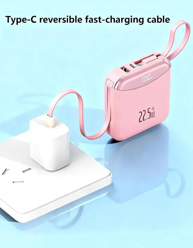 Alt view image 5 of 7 - 10000mAh Portable Charger with Built-in USB-C & Light-ning Cables, 22.5W Fast Charging Power Bank, Travel Battery Pack with LED Display for iPhone Samsung Android Flight Approved