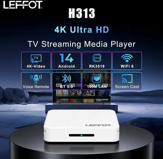 Alt view image 2 of 7 - Android 14.0 TV Box 2026, 2GB RAM + 16GB ROM, H313 4K Ultra HD Streaming Device for TV, Support Voice Remote, 2.4G & 5G WiFi 6, BT 5.4, 100M Ethernet, USB 3.0, RK3518 Quad-Core A53