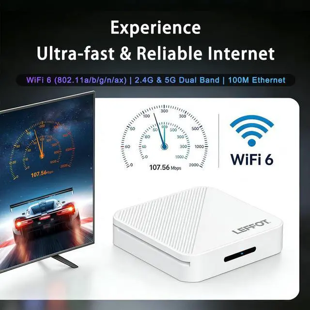 Alt view image 4 of 7 - Android 14.0 TV Box 2026, 2GB RAM + 16GB ROM, H313 4K Ultra HD Streaming Device for TV, Support Voice Remote, 2.4G & 5G WiFi 6, BT 5.4, 100M Ethernet, USB 3.0, RK3518 Quad-Core A53