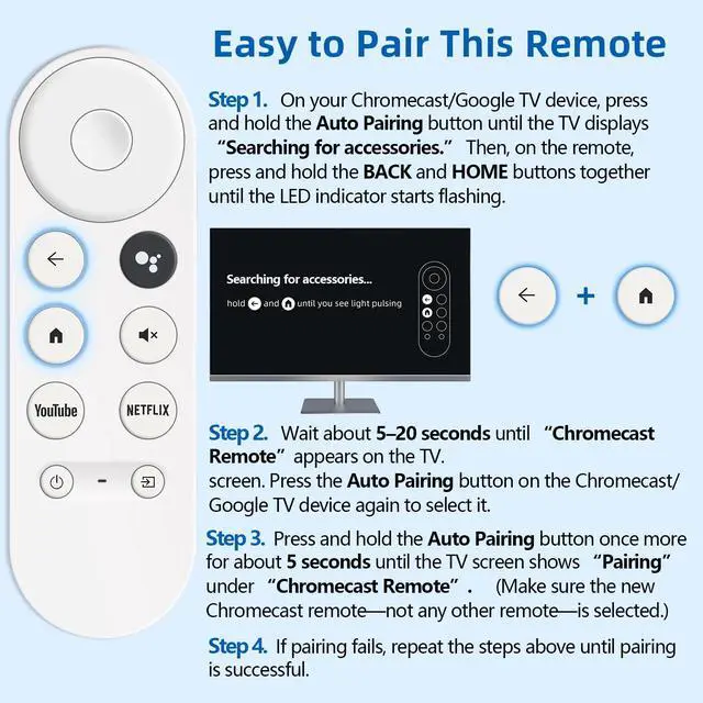 Alt view image 6 of 6 - Replacement Remote for Chromecast with Google TV Built-in. 1-Year
