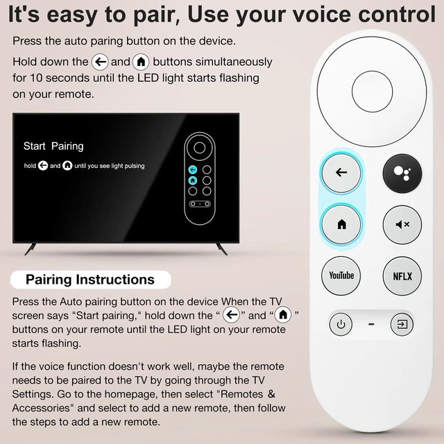 Alt view image 4 of 7 - Voice Replacement for Google TV Chromecast Remote G9N9N for Chromecast with Google TV Remote, for Google TV Streamer (Only for Snow Chromecast Google)