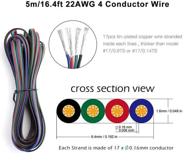 Alt view image 2 of 7 - 10 Pack 4 Pin LED Connector for Waterproof 10mm RGB 5050 LED Strip Lights, Strip to Wire Quick Connection Without Stripping, Include UL Listed 16.4ft 22 Gauge 4 Conductor Extension Cable