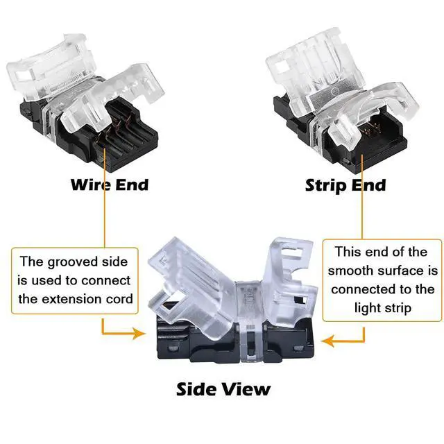 Alt view image 3 of 7 - 10 Pack 4 Pin LED Connector for Waterproof 10mm RGB 5050 LED Strip Lights, Strip to Wire Quick Connection Without Stripping, Include UL Listed 16.4ft 22 Gauge 4 Conductor Extension Cable