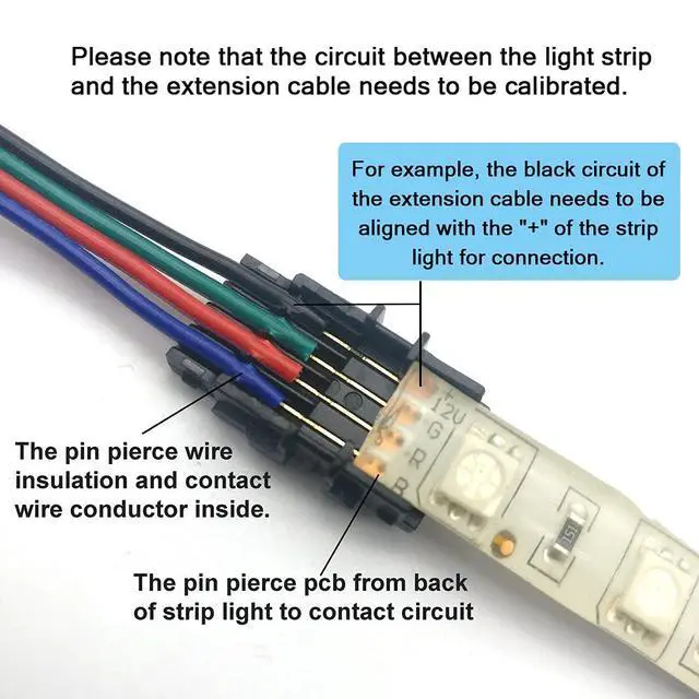 Alt view image 4 of 7 - 10 Pack 4 Pin LED Connector for Waterproof 10mm RGB 5050 LED Strip Lights, Strip to Wire Quick Connection Without Stripping, Include UL Listed 16.4ft 22 Gauge 4 Conductor Extension Cable