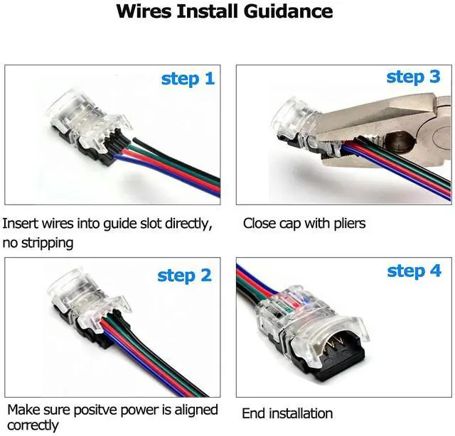 Alt view image 6 of 7 - 10 Pack 4 Pin LED Connector for Waterproof 10mm RGB 5050 LED Strip Lights, Strip to Wire Quick Connection Without Stripping, Include UL Listed 16.4ft 22 Gauge 4 Conductor Extension Cable