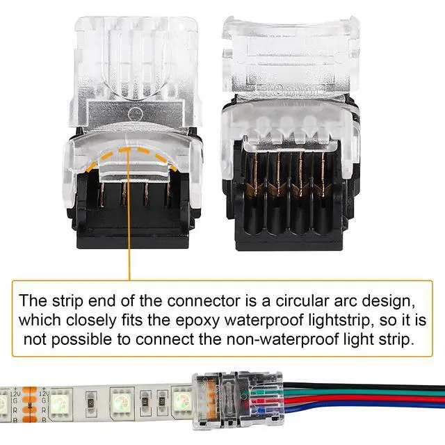 Alt view image 7 of 7 - 10 Pack 4 Pin LED Connector for Waterproof 10mm RGB 5050 LED Strip Lights, Strip to Wire Quick Connection Without Stripping, Include UL Listed 16.4ft 22 Gauge 4 Conductor Extension Cable
