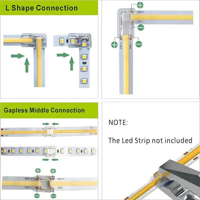 Alt view image 3 of 7 - 24Pcs 2Pin 8mm Straight & L Shape Led Strip connectors for 8mm Width COB/SMD Single Color Led Strip