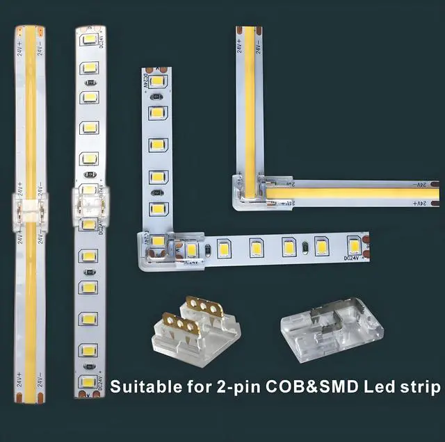 Alt view image 5 of 7 - 24Pcs 2Pin 8mm Straight & L Shape Led Strip connectors for 8mm Width COB/SMD Single Color Led Strip