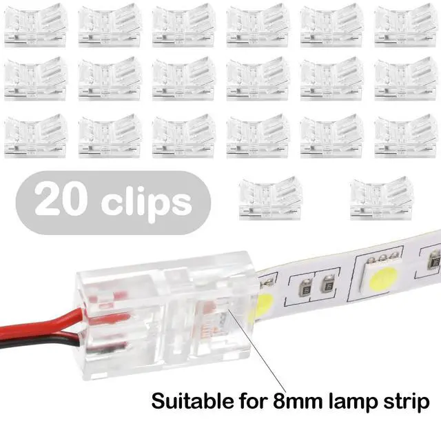 Alt view image 2 of 7 - 20 Pcs 2 Pin 8 mm LED Strip Connector RGB Lights Waterproof Adapter 22 Awg Wires Connector for Strip Light Unwired Gapless Track 5v 12v 24v