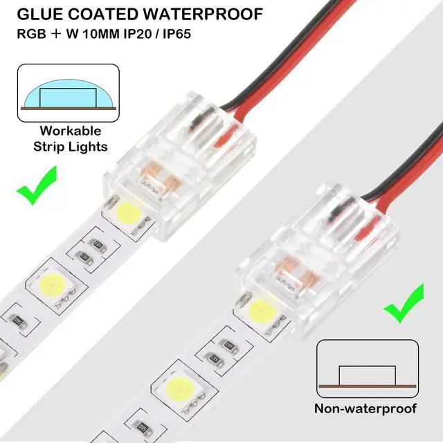 Alt view image 4 of 7 - 20 Pcs 2 Pin 8 mm LED Strip Connector RGB Lights Waterproof Adapter 22 Awg Wires Connector for Strip Light Unwired Gapless Track 5v 12v 24v