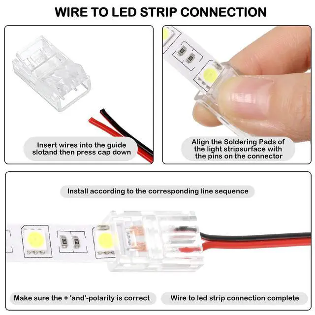 Alt view image 6 of 7 - 20 Pcs 2 Pin 8 mm LED Strip Connector RGB Lights Waterproof Adapter 22 Awg Wires Connector for Strip Light Unwired Gapless Track 5v 12v 24v