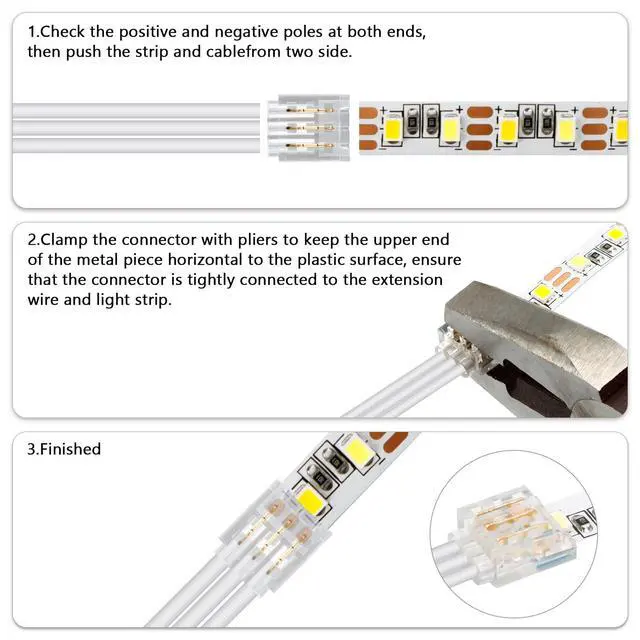 Alt view image 6 of 7 - 3Pin 8mm Disposable LED Connector Kit 20Pcs 8mm 3Pin LED Strip to Wire Connector and 32.8FT/10M Extension Wire for 8mm Wide IP20 SMD LED Light Strip WS2811 WS2812B