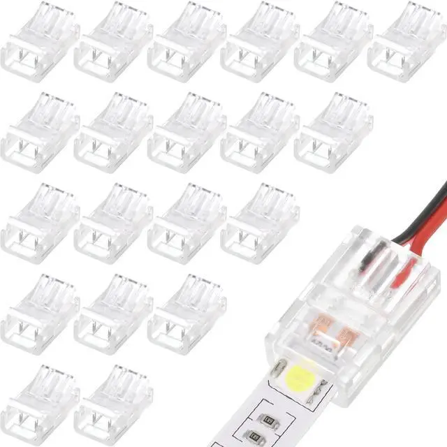 Main image of 20 Pcs 2 Pin 8 mm LED Strip Connector RGB Lights Waterproof Adapter 22 Awg Wires Connector for Strip Light Unwired Gapless Track 5v 12v 24v