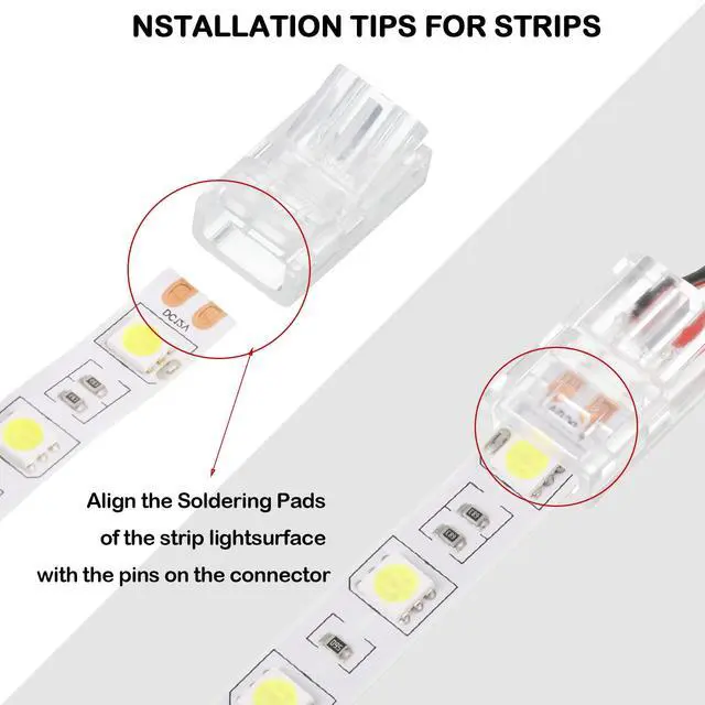 Alt view image 5 of 7 - 20 Pcs 2 Pin 8 mm LED Strip Connector RGB Lights Waterproof Adapter 22 Awg Wires Connector for Strip Light Unwired Gapless Track 5v 12v 24v