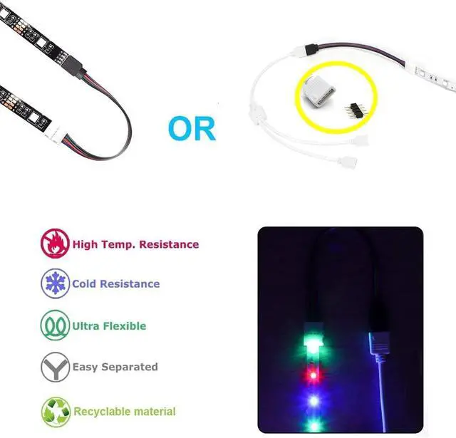 Alt view image 6 of 7 - RGB 4 Pin 8mm LED Connectors kit, 10 Pack Solderless Connectors and 8pcck Conductor Strip to Power Adaptor Strip to Controller Jumper for 8mm Wide LED Lights Strip Tape