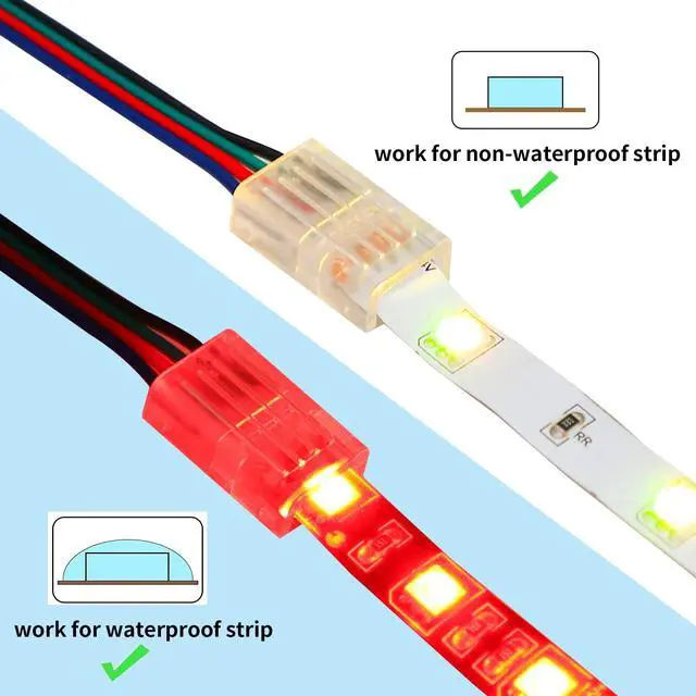 Alt view image 3 of 7 - 20 Pack 4 Pin 10mm LED Strip Connectors Solderless with 16.4ft Extension Cable 4 Conductor for Waterproof or Non-Waterproof 10mm Wide 4 Pin RGB LED Strip Lights