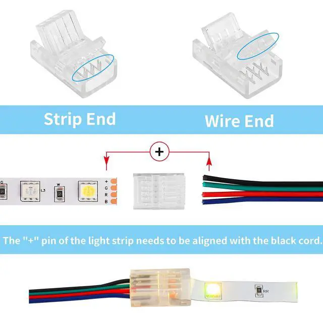 Alt view image 4 of 7 - 20 Pack 4 Pin 10mm LED Strip Connectors Solderless with 16.4ft Extension Cable 4 Conductor for Waterproof or Non-Waterproof 10mm Wide 4 Pin RGB LED Strip Lights