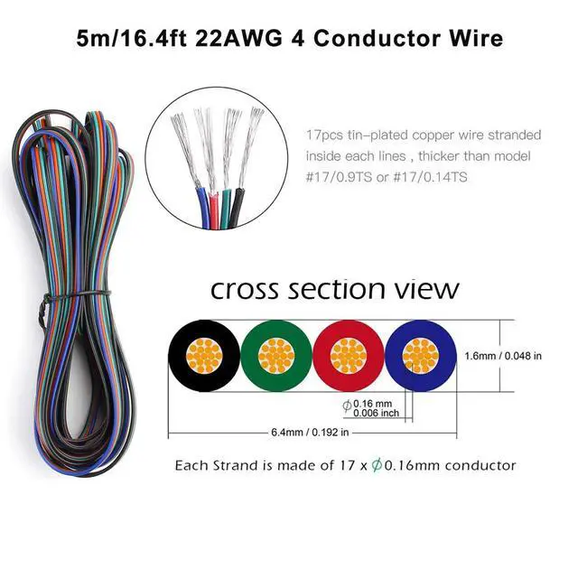 Alt view image 7 of 7 - 20 Pack 4 Pin 10mm LED Strip Connectors Solderless with 16.4ft Extension Cable 4 Conductor for Waterproof or Non-Waterproof 10mm Wide 4 Pin RGB LED Strip Lights