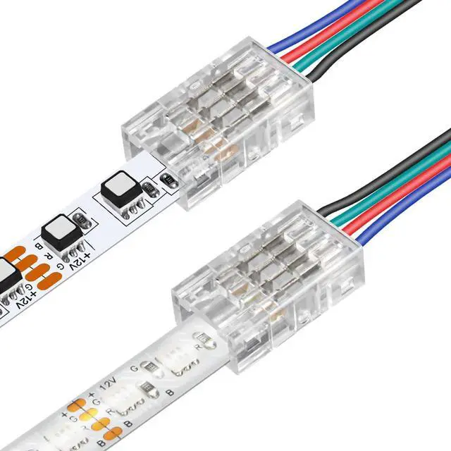 Main image of 25Pcs 4 Pin 8mm LED Strip Connectors Gapless Solderless LED Strip to Wire Quick Connection for 8mm Wide 5050/3528 SMD RGB LED Strip Light