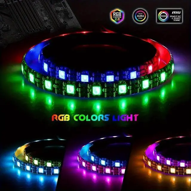 Alt view image 4 of 6 - RGB Strip Light for PC Case, 2x19.7in 60LEDs Addressable LED Strip for Motherboard 5V 3-Pin Header Gaming Case DIY Lighting