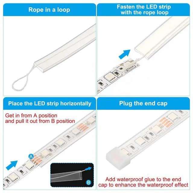 Alt view image 5 of 7 - 16.4ft Silicone Tube Sleeve, 2 Pack Flat Flexible IP67 Waterproof Protection Cover Fit RGBW/RGBWW 12mm Wide Non-Weatherproof LED Strip, Clear