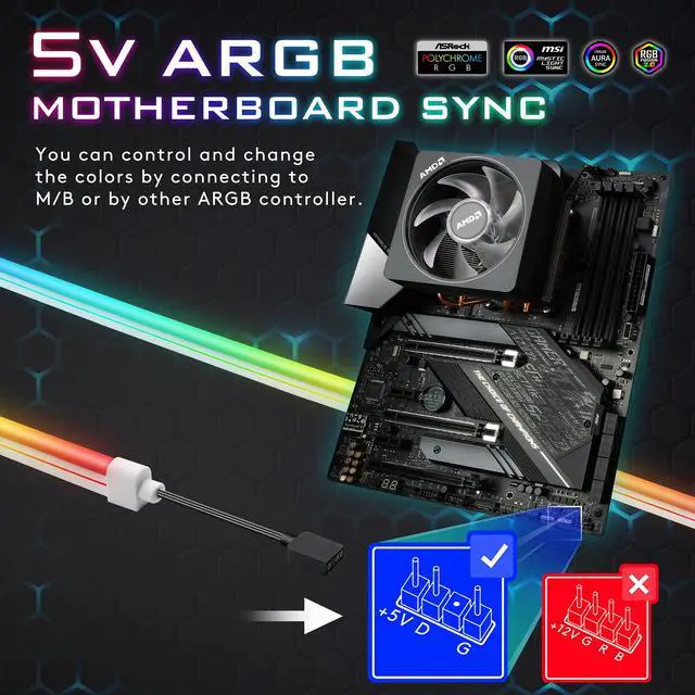 Alt view image 2 of 7 - Premium Addressable LED Strip Kit for PC 5V ARGB Motherboard Sync,Upgraded with 3-Kinds Mounting Clips-1X 1M/39.3in Smooth Lighting Strip