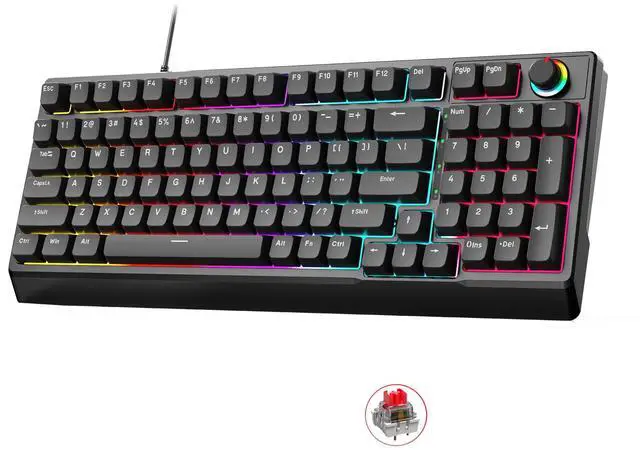 Main image of Mechanical Gaming Keyboard with Red Switches: 98 Keys PC Gaming Keyboard with BacklitMulti-Function Volume & Lighting Knob,Anti-Ghosting Wired USB keybaord for Elite PC/Mac Gamers