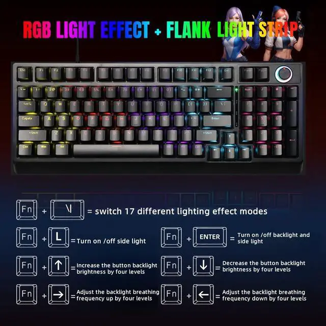 Alt view image 5 of 7 - Mechanical Gaming Keyboard with Red Switches: 98 Keys PC Gaming Keyboard with BacklitMulti-Function Volume & Lighting Knob,Anti-Ghosting Wired USB keybaord for Elite PC/Mac Gamers