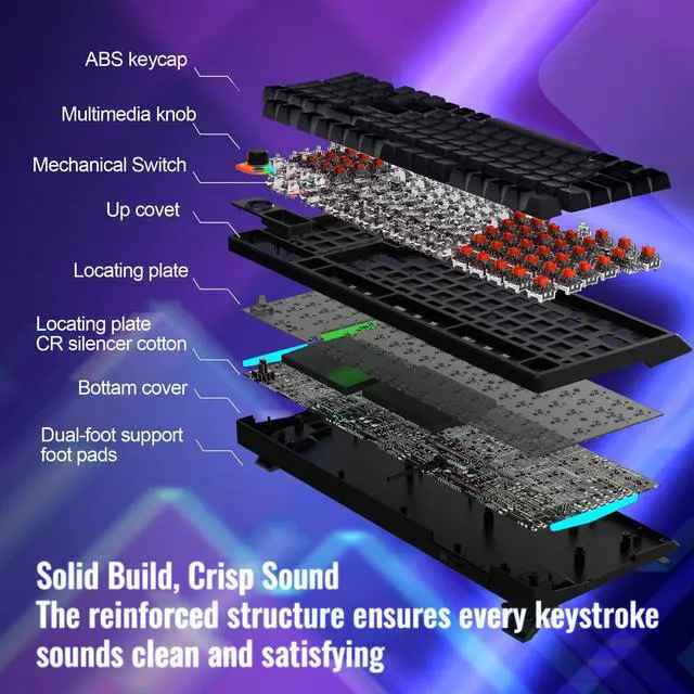 Alt view image 6 of 7 - Mechanical Gaming Keyboard with Red Switches: 98 Keys PC Gaming Keyboard with BacklitMulti-Function Volume & Lighting Knob,Anti-Ghosting Wired USB keybaord for Elite PC/Mac Gamers