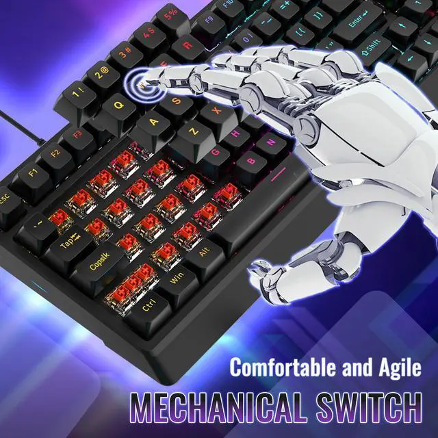 Alt view image 4 of 7 - Mechanical Gaming Keyboard with Red Switches: 98 Keys PC Gaming Keyboard with BacklitMulti-Function Volume & Lighting Knob,Anti-Ghosting Wired USB keybaord for Elite PC/Mac Gamers