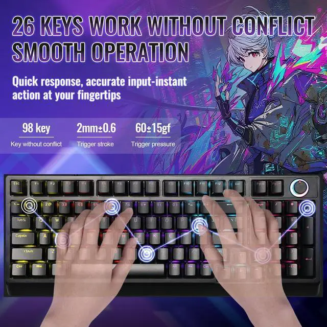 Alt view image 2 of 7 - Mechanical Gaming Keyboard with Red Switches: 98 Keys PC Gaming Keyboard with BacklitMulti-Function Volume & Lighting Knob,Anti-Ghosting Wired USB keybaord for Elite PC/Mac Gamers