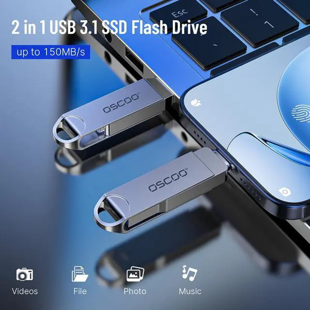 Alt view image 2 of 7 - 32GB USB Flash Drive, USB 3.1 Gen 1 Dual USB-C & USB-A Memory Stick, Portable Thumb Drive for iPhone 15/16/17, Mac, Android Phones, Tablets, Laptops, Mac, Windows Photo & Video Backup
