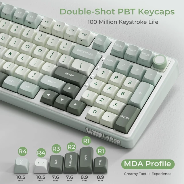 Alt view image 4 of 7 - R98 Pro Creamy Mechanical Keyboard, 96% Wired Gaming Keyboard RGB Backlit with Number Pad and Volume Knob, Gasket Mount, MDA Profile PBT Keycaps, Hot Swappable Pre-lubed Tactile Switch