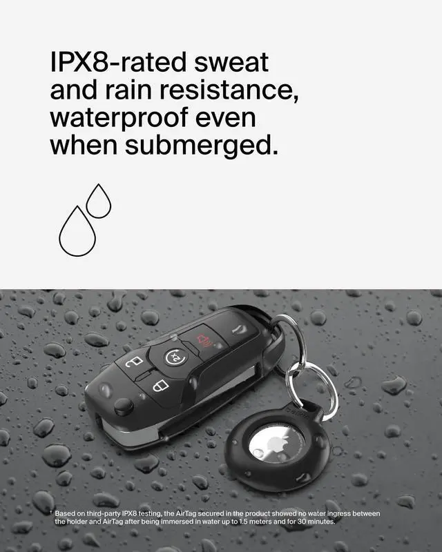 Alt view image 2 of 7 - Waterproof Apple AirTag Secure Holder with Key Ring, Durable Scratch-Resistant AirTag Case, Protective AirTag Keychain Accessory for Keys, Pets, Luggage, Backpacks, and More - Black