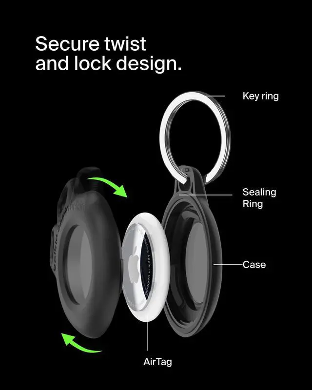 Alt view image 3 of 7 - Waterproof Apple AirTag Secure Holder with Key Ring, Durable Scratch-Resistant AirTag Case, Protective AirTag Keychain Accessory for Keys, Pets, Luggage, Backpacks, and More - Black