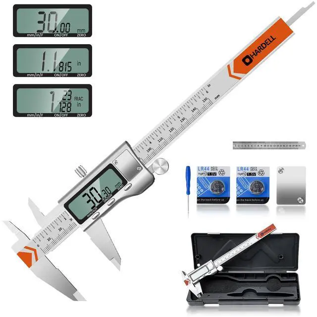 Main image of 6" Digital Caliper, All-Metal Electronic Micrometer with Large LCD, Inch/Metric/Fraction Conversion, Precision Measuring Tool for Household & DIY (2 Batteries Included)