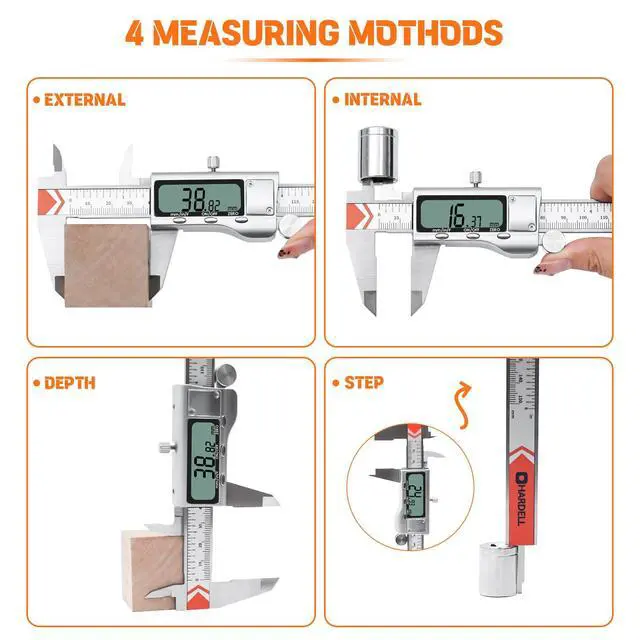 Alt view image 5 of 7 - 6" Digital Caliper, All-Metal Electronic Micrometer with Large LCD, Inch/Metric/Fraction Conversion, Precision Measuring Tool for Household & DIY (2 Batteries Included)