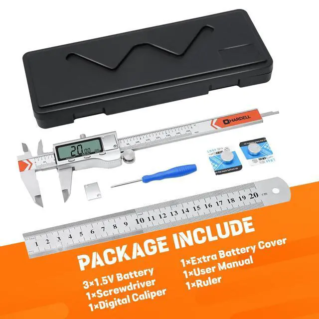 Alt view image 7 of 7 - 6" Digital Caliper, All-Metal Electronic Micrometer with Large LCD, Inch/Metric/Fraction Conversion, Precision Measuring Tool for Household & DIY (2 Batteries Included)