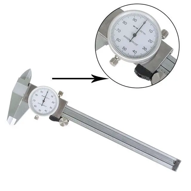 Alt view image 6 of 7 - 0-6 inch Dial Caliper Measuring Tool Imperial Stainless Steel 4-Way Dial Caliper 0.001" Shockproof with Plastic Case