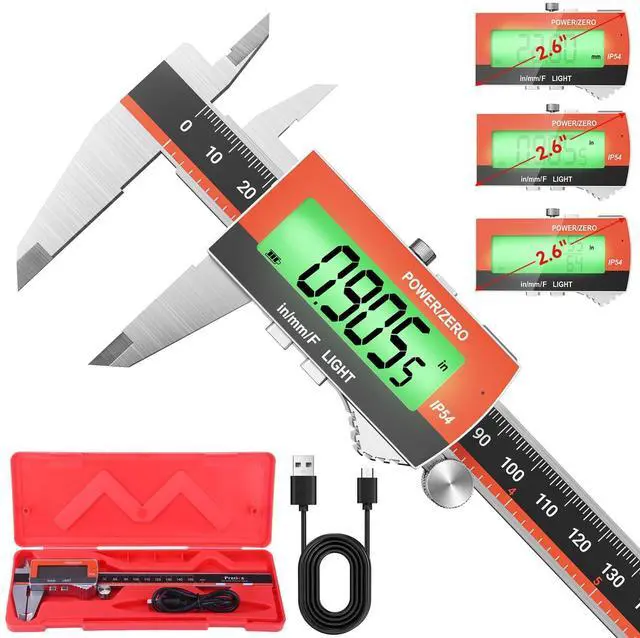 Main image of Digital Caliper, Rechargeable 6 inch Vernier Caliper with Large LCD Screen Stainless Steel Electronic Measuring Tool with Fraction/Inch/Metric Conversions, Auto-Off Feature