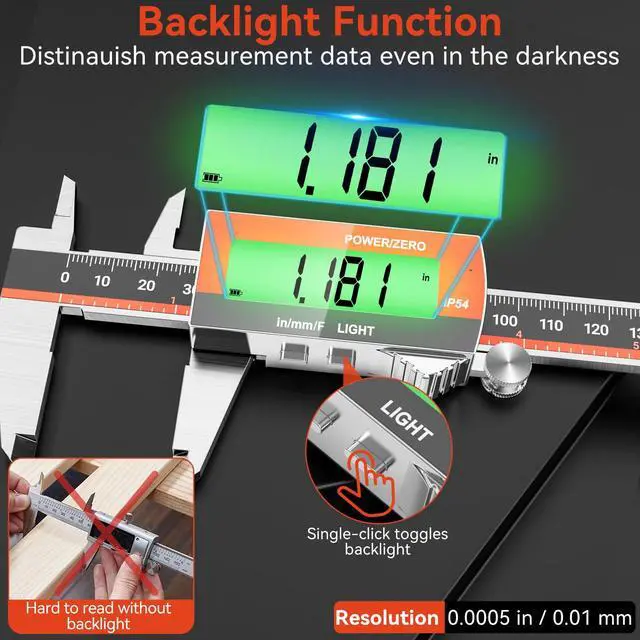 Alt view image 2 of 7 - Digital Caliper, Rechargeable 6 inch Vernier Caliper with Large LCD Screen Stainless Steel Electronic Measuring Tool with Fraction/Inch/Metric Conversions, Auto-Off Feature