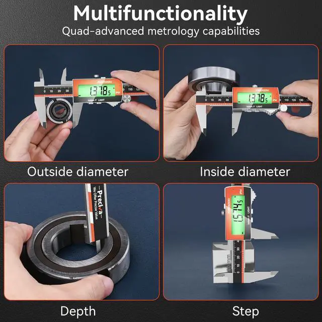 Alt view image 7 of 7 - Digital Caliper, Rechargeable 6 inch Vernier Caliper with Large LCD Screen Stainless Steel Electronic Measuring Tool with Fraction/Inch/Metric Conversions, Auto-Off Feature