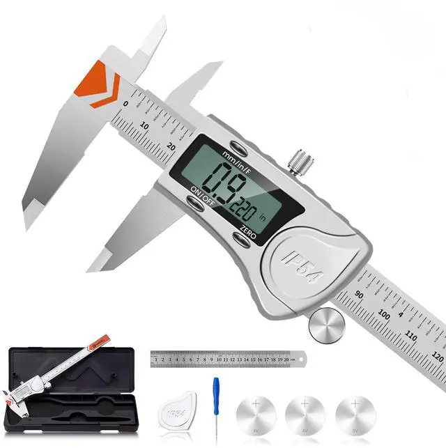 Main image of Digital Caliper, IP54 Waterproof Caliper Measuring Tool with 3-Batteries & Extra Cover, All Stainless Steel Heavy-Duty Vernier Caliper Micrometer, Inch/MM/Fraction for DIY/3D-Printing