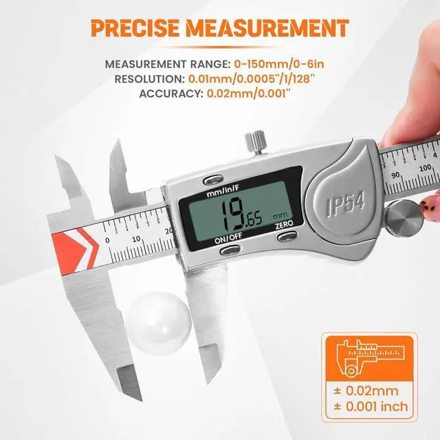 Alt view image 3 of 7 - Digital Caliper, IP54 Waterproof Caliper Measuring Tool with 3-Batteries & Extra Cover, All Stainless Steel Heavy-Duty Vernier Caliper Micrometer, Inch/MM/Fraction for DIY/3D-Printing