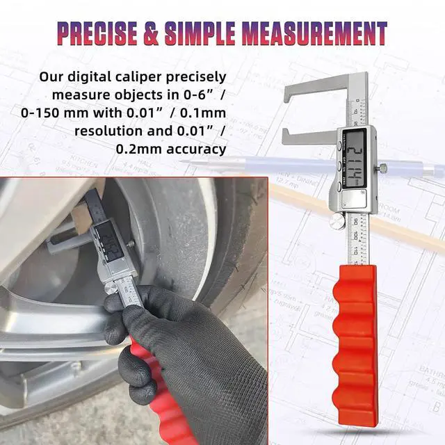 Alt view image 3 of 7 - Disc Brake Rotor Micrometer, 6 Inch Brake Rotor Caliper Measuring Tool of Inch and Millimeter Conversion Stainless Steel Electronic Vernier Caliper Auto-Off Feature Electronic Gauge with LCD Screen