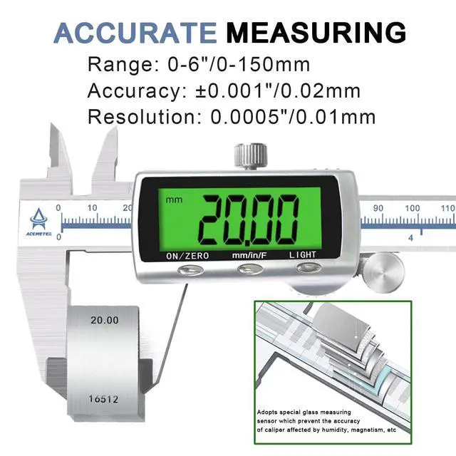 Alt view image 2 of 6 - Digital Caliper Electronic Measuring Tool,Digital Vernier Caliper Inch/Millimeter/Fraction Measurement Caliper for Jewelry-Metal Metric Measure Caliper for Engineer,LCD Screen Featured Backlight